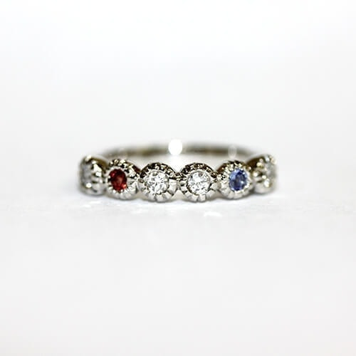 Pt900ダイヤモンド、ガーネット、サファイヤ婚約指輪