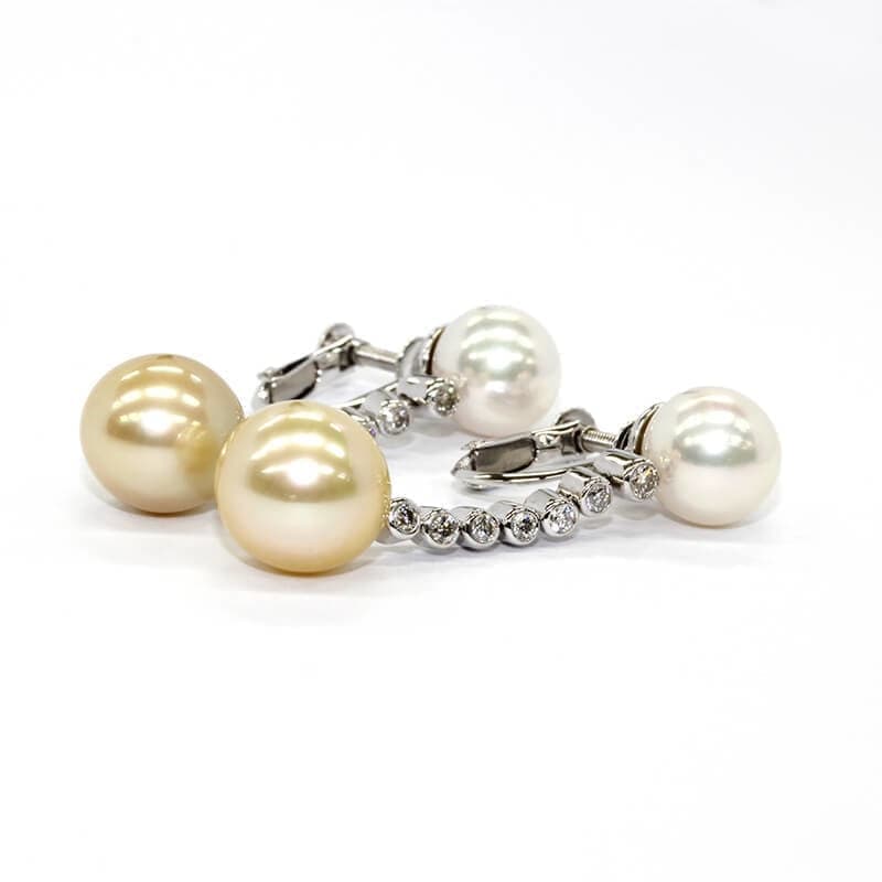 K18WG South sea pearls & Pearl, diamond earring
