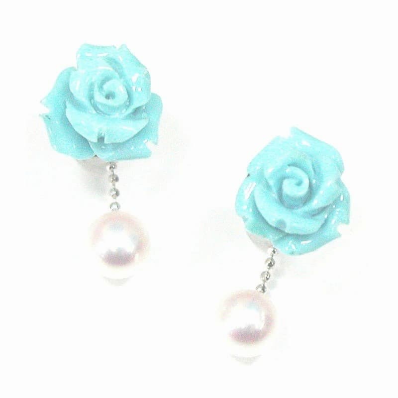 K18WG Turquoise pearl pierced earrings